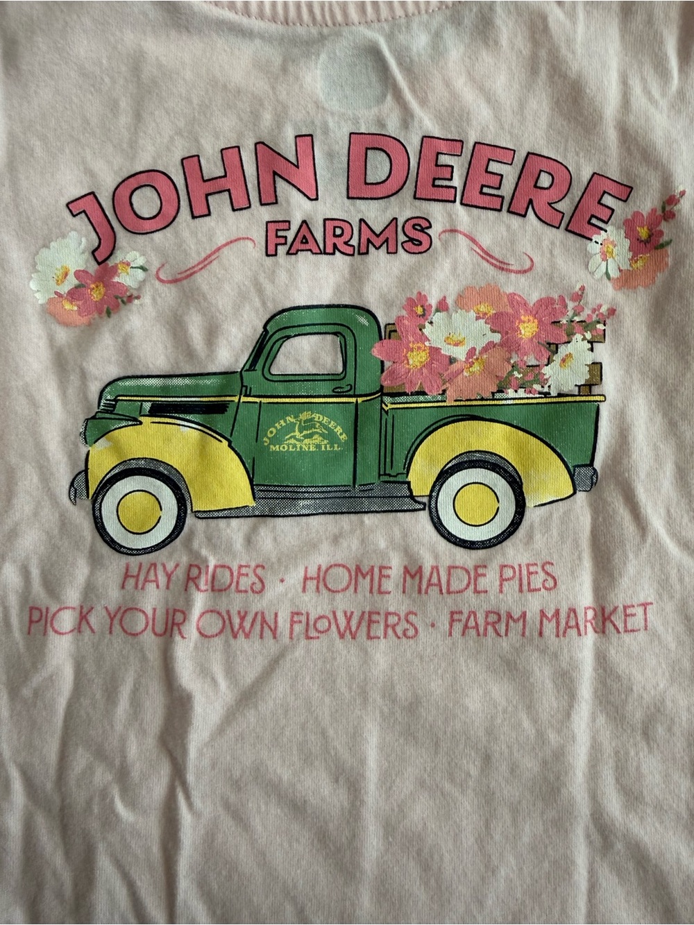 John Deere Pink Tee with Green and Yellow Truck Floral Graphic Toddler Girl 4T